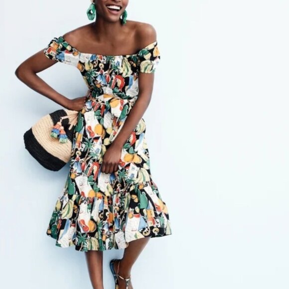 J.Crew Off the Shoulder Tropical Print Dress Size 4 - Picture 5 of 5